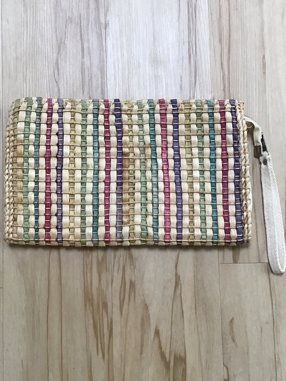 Vintage Y2K Woven Multicolor Straw Clutch Wristlet - Natural Cottagecore Boho